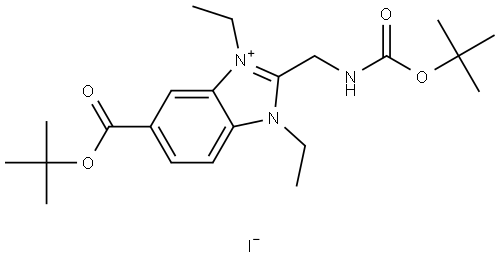 6-(tert-butoxycarbonyl)-2-(((tert-butoxycarbonyl)amino)methyl)-1,3-diethyl-1H-benzo[d]imidazol-3-ium iodide Struktur