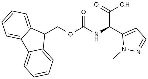 (R)-2-((((9H-fluoren-9-yl)methoxy)carbonyl)amino)-2-(1-methyl-1H-pyrazol-5-yl)acetic acid Struktur