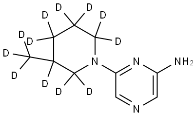 6-(3-(methyl-d3)piperidin-1-yl-2,2,3,4,4,5,5,6,6-d9)pyrazin-2-amine Struktur