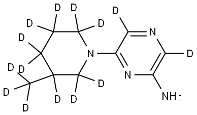 6-(3-(methyl-d3)piperidin-1-yl-2,2,3,4,4,5,5,6,6-d9)pyrazin-3,5-d2-2-amine Struktur