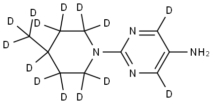 2-(4-(methyl-d3)piperidin-1-yl-2,2,3,3,4,5,5,6,6-d9)pyrimidin-4,6-d2-5-amine Struktur