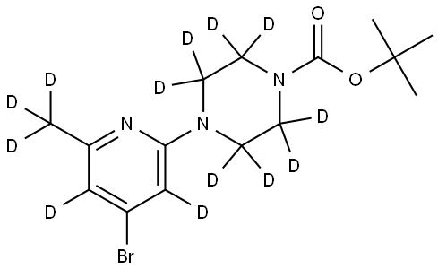 tert-butyl 4-(4-bromo-6-(methyl-d3)pyridin-2-yl-3,5-d2)piperazine-1-carboxylate-2,2,3,3,5,5,6,6-d8 Struktur