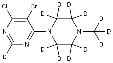 5-bromo-4-chloro-6-(4-(methyl-d3)piperazin-1-yl-2,2,3,3,5,5,6,6-d8)pyrimidine-2-d Struktur