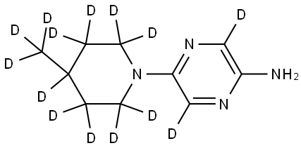 5-(4-(methyl-d3)piperidin-1-yl-2,2,3,3,4,5,5,6,6-d9)pyrazin-3,6-d2-2-amine Struktur