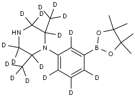 2,6-bis(methyl-d3)-1-(3-(4,4,5,5-tetramethyl-1,3,2-dioxaborolan-2-yl)phenyl-2,4,5,6-d4)piperazine-2,3,3,5,5,6-d6 Struktur