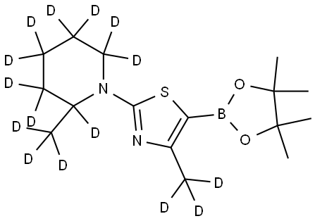 4-(methyl-d3)-2-(2-(methyl-d3)piperidin-1-yl-2,3,3,4,4,5,5,6,6-d9)-5-(4,4,5,5-tetramethyl-1,3,2-dioxaborolan-2-yl)thiazole Struktur