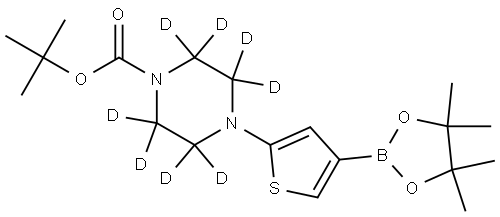 tert-butyl 4-(4-(4,4,5,5-tetramethyl-1,3,2-dioxaborolan-2-yl)thiophen-2-yl)piperazine-1-carboxylate-2,2,3,3,5,5,6,6-d8 Struktur