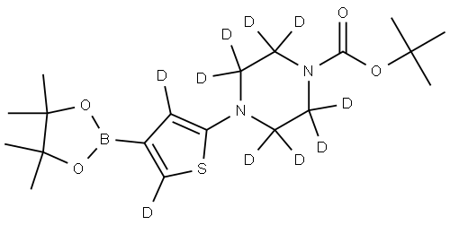 tert-butyl 4-(4-(4,4,5,5-tetramethyl-1,3,2-dioxaborolan-2-yl)thiophen-2-yl-3,5-d2)piperazine-1-carboxylate-2,2,3,3,5,5,6,6-d8 Struktur