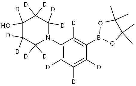 1-(3-(4,4,5,5-tetramethyl-1,3,2-dioxaborolan-2-yl)phenyl-2,4,5,6-d4)piperidin-2,2,3,3,4,5,5,6,6-d9-4-ol Struktur