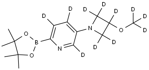 5-(3-(methoxy-d3)azetidin-1-yl-2,2,3,4,4-d5)-2-(4,4,5,5-tetramethyl-1,3,2-dioxaborolan-2-yl)pyridine-3,4,6-d3 Struktur