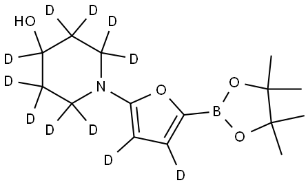 1-(5-(4,4,5,5-tetramethyl-1,3,2-dioxaborolan-2-yl)furan-2-yl-3,4-d2)piperidin-2,2,3,3,4,5,5,6,6-d9-4-ol Struktur