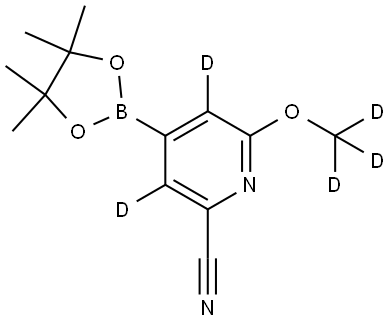 6-(methoxy-d3)-4-(4,4,5,5-tetramethyl-1,3,2-dioxaborolan-2-yl)picolinonitrile-3,5-d2 Struktur