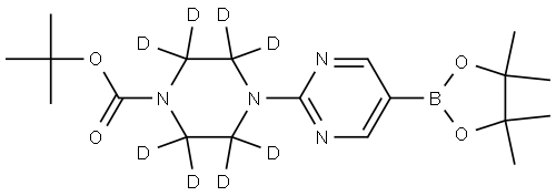 tert-butyl 4-(5-(4,4,5,5-tetramethyl-1,3,2-dioxaborolan-2-yl)pyrimidin-2-yl)piperazine-1-carboxylate-2,2,3,3,5,5,6,6-d8 Struktur