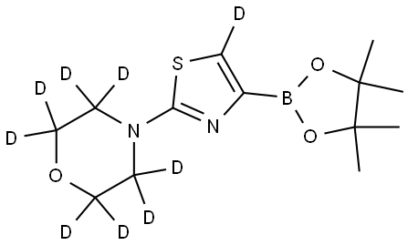 4-(4-(4,4,5,5-tetramethyl-1,3,2-dioxaborolan-2-yl)thiazol-2-yl-5-d)morpholine-2,2,3,3,5,5,6,6-d8 Struktur