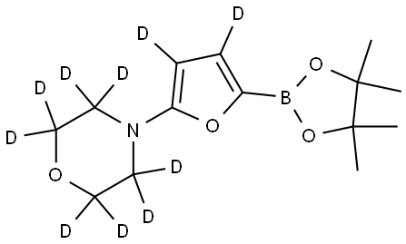 4-(5-(4,4,5,5-tetramethyl-1,3,2-dioxaborolan-2-yl)furan-2-yl-3,4-d2)morpholine-2,2,3,3,5,5,6,6-d8 Struktur