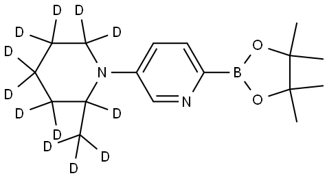 5-(2-(methyl-d3)piperidin-1-yl-2,3,3,4,4,5,5,6,6-d9)-2-(4,4,5,5-tetramethyl-1,3,2-dioxaborolan-2-yl)pyridine Struktur