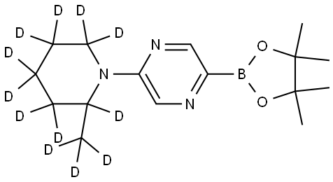 2-(2-(methyl-d3)piperidin-1-yl-2,3,3,4,4,5,5,6,6-d9)-5-(4,4,5,5-tetramethyl-1,3,2-dioxaborolan-2-yl)pyrazine Struktur