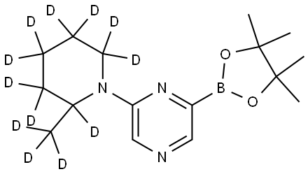 2-(2-(methyl-d3)piperidin-1-yl-2,3,3,4,4,5,5,6,6-d9)-6-(4,4,5,5-tetramethyl-1,3,2-dioxaborolan-2-yl)pyrazine Struktur