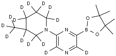 2-(3-(methyl-d3)piperidin-1-yl-2,2,3,4,4,5,5,6,6-d9)-6-(4,4,5,5-tetramethyl-1,3,2-dioxaborolan-2-yl)pyrazine-3,5-d2 Struktur