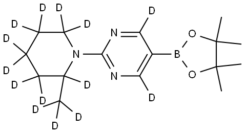 2-(2-(methyl-d3)piperidin-1-yl-2,3,3,4,4,5,5,6,6-d9)-5-(4,4,5,5-tetramethyl-1,3,2-dioxaborolan-2-yl)pyrimidine-4,6-d2 Struktur