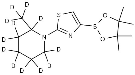 2-(2-(methyl-d3)piperidin-1-yl-2,3,3,4,4,5,5,6,6-d9)-4-(4,4,5,5-tetramethyl-1,3,2-dioxaborolan-2-yl)thiazole Struktur