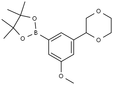 2-(3-(1,4-dioxan-2-yl)-5-methoxyphenyl)-4,4,5,5-tetramethyl-1,3,2-dioxaborolane Struktur