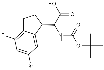 (2S)-2-(6-bromo-4-fluoro-2,3-dihydro-1H-inden-1-yl)-2-((tert-butoxycarbonyl)amino)acetic acid Struktur