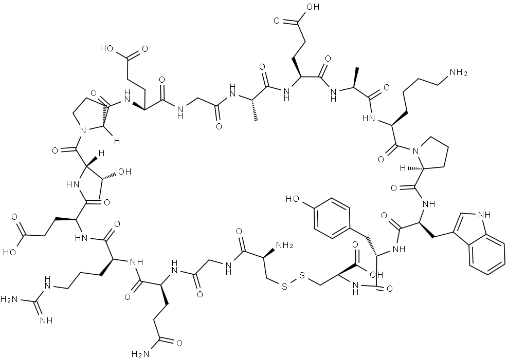 L-Cysteine, L-cysteinylglycyl-L-glutaminyl-L-arginyl-L-α-glutamyl-L-threonyl-L-prolyl-L-α-glutamylglycyl-L-alanyl-L-α-glutamyl-L-alanyl-L-lysyl-L-prolyl-L-tryptophyl-L-tyrosyl-, cyclic (1→17)-disulfide Struktur