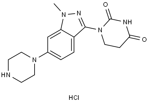 2,4(1H,3H)-Pyrimidinedione, dihydro-1-[1-methyl-6-(1-piperazinyl)-1H-indazol-3-yl]-, hydrochloride (1:1) Struktur