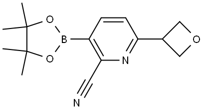 6-(oxetan-3-yl)-3-(4,4,5,5-tetramethyl-1,3,2-dioxaborolan-2-yl)picolinonitrile Struktur