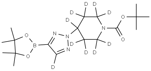 tert-butyl 4-(4-(4,4,5,5-tetramethyl-1,3,2-dioxaborolan-2-yl)-2H-1,2,3-triazol-2-yl-5-d)piperidine-1-carboxylate-2,2,3,3,4,5,5,6,6-d9 Struktur