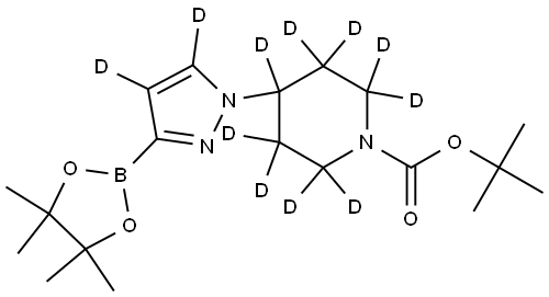 tert-butyl 4-(3-(4,4,5,5-tetramethyl-1,3,2-dioxaborolan-2-yl)-1H-pyrazol-1-yl-4,5-d2)piperidine-1-carboxylate-2,2,3,3,4,5,5,6,6-d9 Struktur