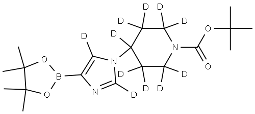 tert-butyl 4-(4-(4,4,5,5-tetramethyl-1,3,2-dioxaborolan-2-yl)-1H-imidazol-1-yl-2,5-d2)piperidine-1-carboxylate-2,2,3,3,4,5,5,6,6-d9 Struktur