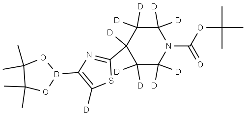 tert-butyl 4-(4-(4,4,5,5-tetramethyl-1,3,2-dioxaborolan-2-yl)thiazol-2-yl-5-d)piperidine-1-carboxylate-2,2,3,3,4,5,5,6,6-d9 Struktur