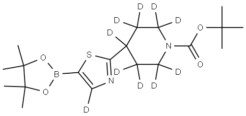 tert-butyl 4-(5-(4,4,5,5-tetramethyl-1,3,2-dioxaborolan-2-yl)thiazol-2-yl-4-d)piperidine-1-carboxylate-2,2,3,3,4,5,5,6,6-d9 Struktur