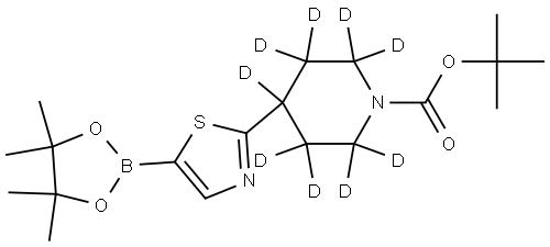 tert-butyl 4-(5-(4,4,5,5-tetramethyl-1,3,2-dioxaborolan-2-yl)thiazol-2-yl)piperidine-1-carboxylate-2,2,3,3,4,5,5,6,6-d9 Struktur