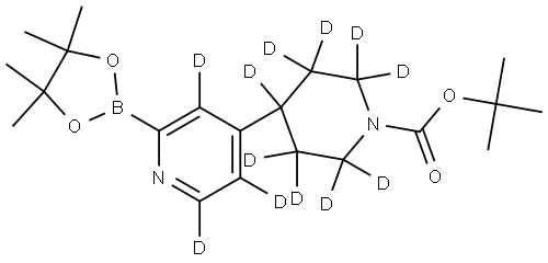 tert-butyl 4-(2-(4,4,5,5-tetramethyl-1,3,2-dioxaborolan-2-yl)pyridin-4-yl-3,5,6-d3)piperidine-1-carboxylate-2,2,3,3,4,5,5,6,6-d9 Struktur