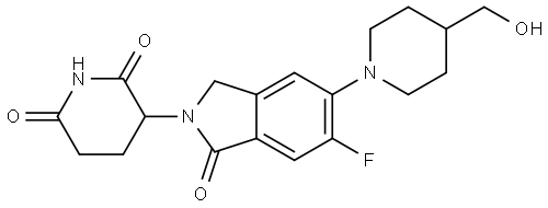 2,6-Piperidinedione, 3-[6-fluoro-1,3-dihydro-5-[4-(hydroxymethyl)-1-piperidinyl]-1-oxo-2H-isoindol-2-yl]- Struktur