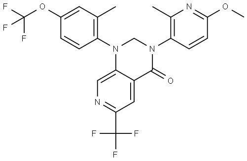 3-(6-methoxy-2-methylpyridin-3-yl)-1-[2-methyl-4-(trifluoromethoxy)phenyl]-6-(trifluoromethyl)-1H,2H,3H,4H-pyrido[3,4-d]pyrimidin-4-one Struktur