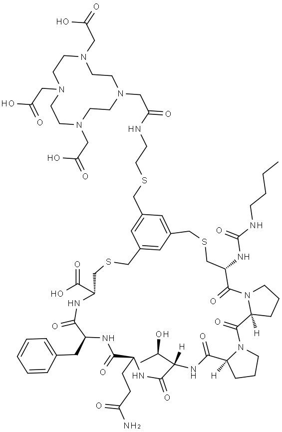 nBu-CAyl-{Cys(tMeBn(DOTA-AET)-Pro-Pro-Thr-GIn-Phe-Cys}-OH Struktur