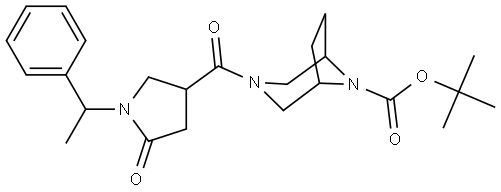 3,8-Diazabicyclo[3.2.1]octane-8-carboxylic acid, 3-[[5-oxo-1-(1-phenylethyl)-3-pyrrolidinyl]carbonyl]-, 1,1-dimethylethyl ester Struktur