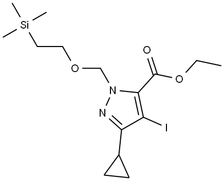 1H-Pyrazole-5-carboxylic acid, 3-cyclopropyl-4-iodo-1-[[2-(trimethylsilyl)ethoxy]methyl]-, ethyl ester Struktur