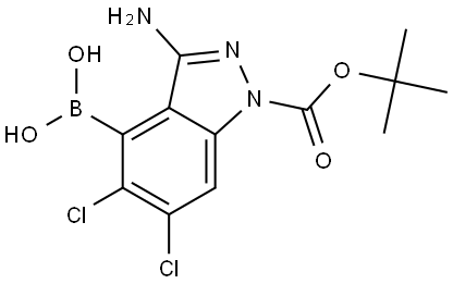 (3-Amino-1-(tert-butoxycarbonyl)-5,6-dichloro-1H-indazol-4-yl)boronic acid Struktur