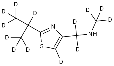 N-(methyl-d3)-1-(2-(propan-2-yl-d7)thiazol-4-yl-5-d)methan-d2-amine Struktur