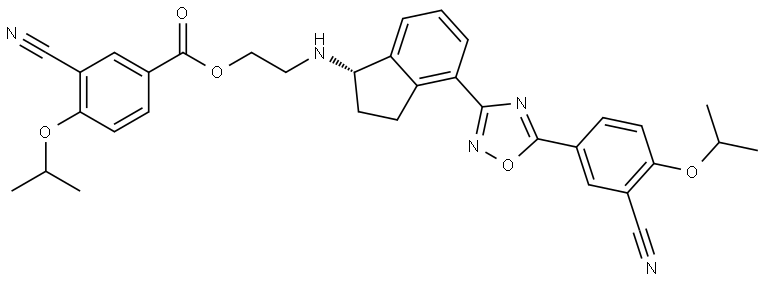 (S)-2-((4-(5-(3-cyano-4-isopropoxyphenyl)-1,2,4-oxadiazol-3-yl)-2,3-  dihydro-1H-inden-1-yl)amino)ethyl 3-cyano-4-isopropoxybenzoate Structure