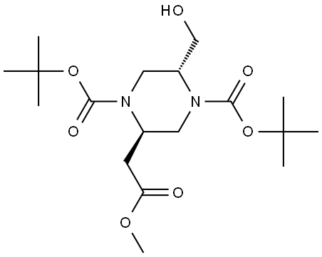 ditert-butyl (2R,5R)-2-(hydroxymethyl)-5-(2-methoxy-2-oxo-ethyl)piperazine-1,4-dicarboxylate Struktur