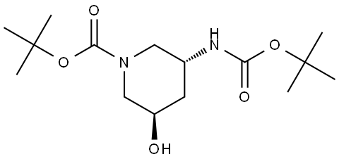 tert-butyl (3R,5R)-3-(tert-butoxycarbonylamino)-5-hydroxy-piperidine-1-carboxylate Struktur