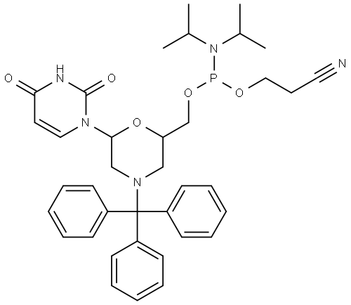 N-Trityl-morpholino-U-5’-O-phosphoramidite Struktur