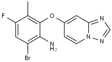 6-bromo-4-fluoro-3-methyl-2-([1,2,4]triazolo[1,5-a]pyridin-7-yloxy)aniline Struktur