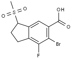 6-bromo-7-fluoro-3-(methylsulfonyl)-2,3-dihydro-1H-indene-5-carboxylic acid Struktur